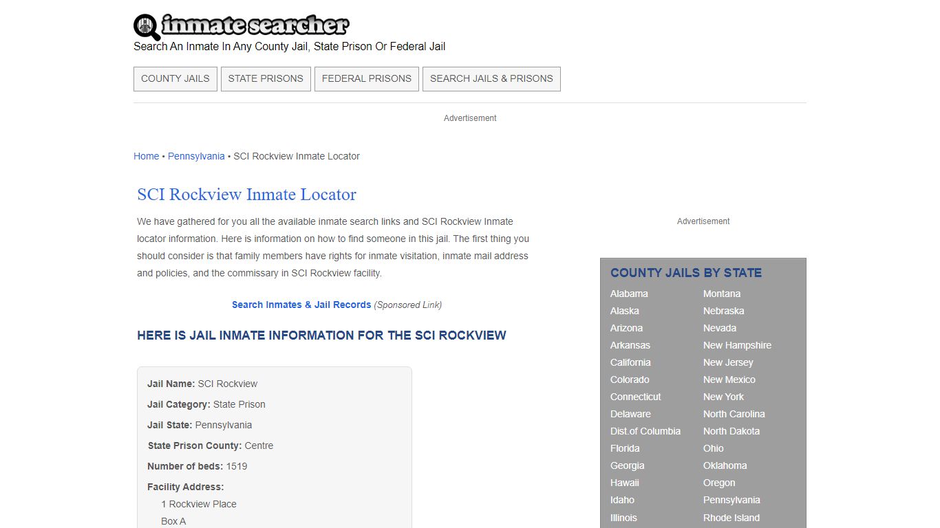 SCI Rockview Inmate Locator - Inmate Searcher